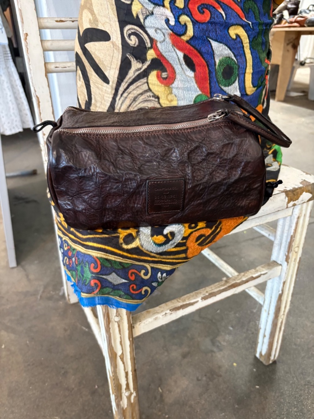 Campomaggi Beauty Embossed Leather Toiletry Bag in Moro